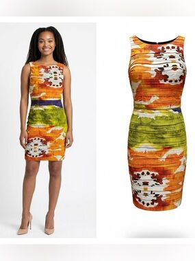 Alice + Olivia Orange, Green & Purple Sleeveless Printed Mini Dress